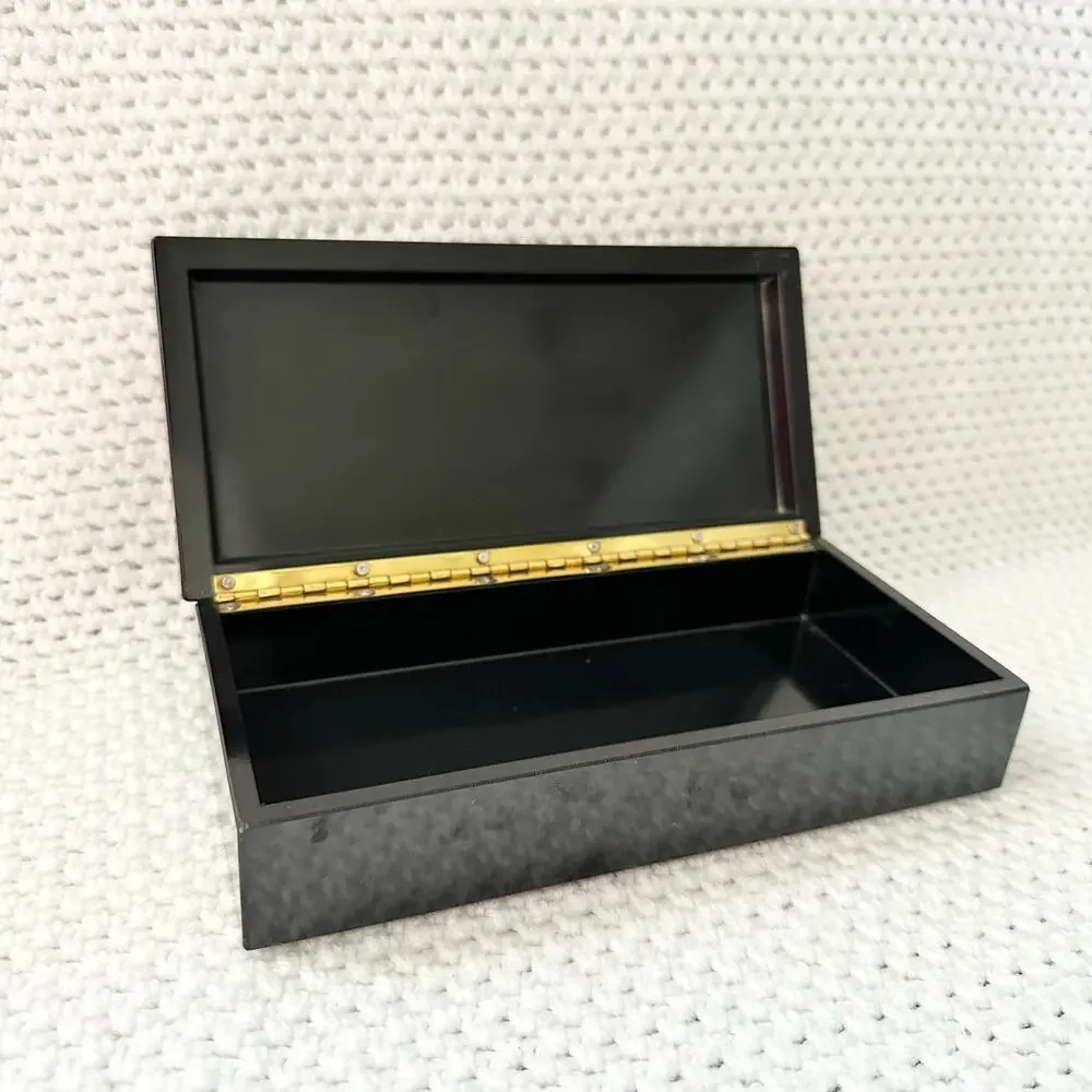 Vintage Couroc of Monteray Lacquerware Black MCM Cardinal Pine Bough Trinket Box